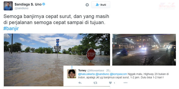 Sandiaga Uno Dibully Netizen usai Posting Banjir Jakarta karena Gambarnya Beda