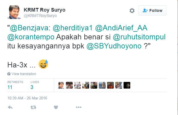 #Berebut kasih sayang SBY, Roy Suryo &amp; Ruhut Sitompul Ribut di Twitter