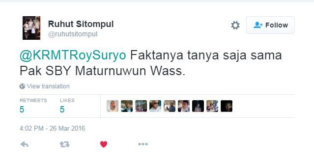 #Berebut kasih sayang SBY, Roy Suryo &amp; Ruhut Sitompul Ribut di Twitter