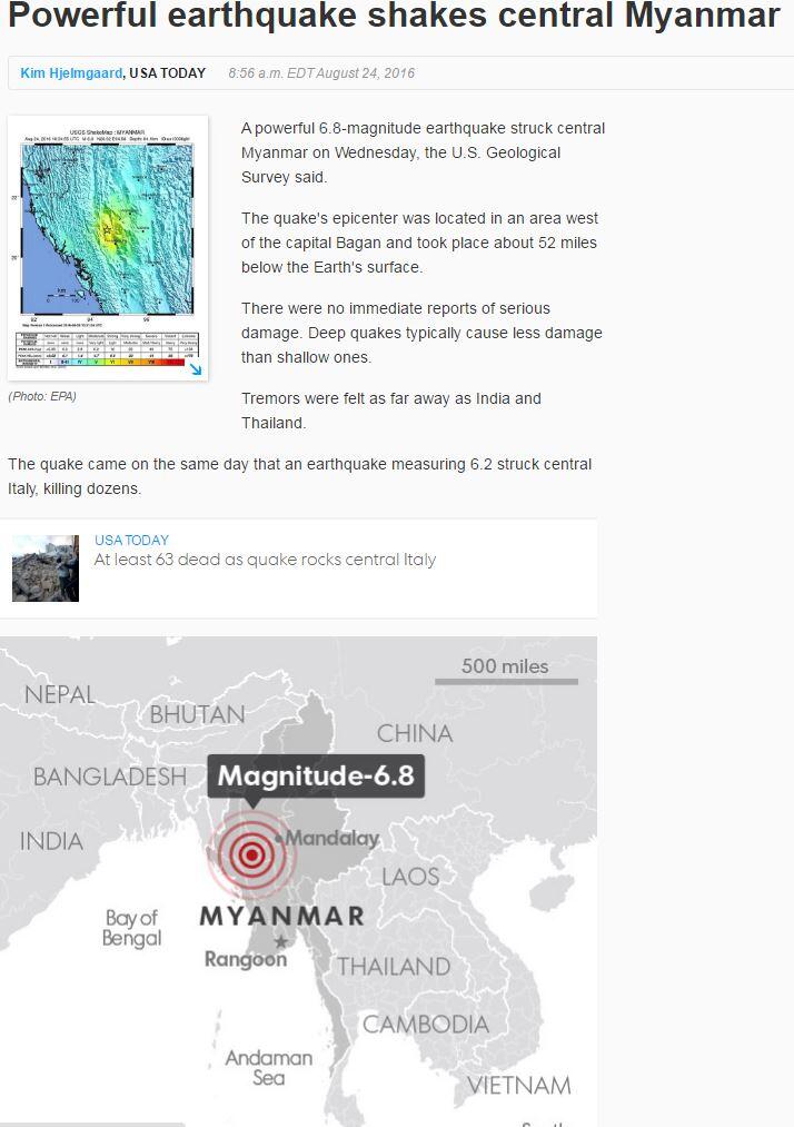 Myanmar Diguncang Gempa 6,8 SR