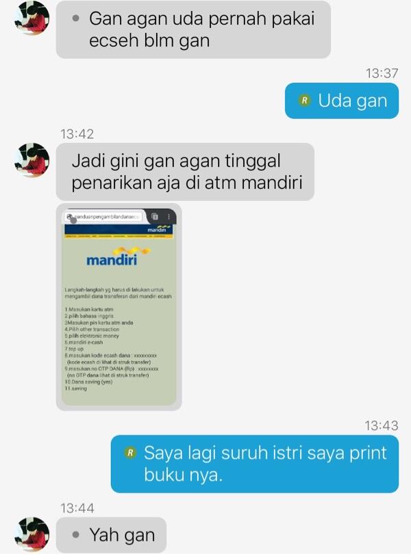 Percobaan Penipuan via bukti tranfer E Cash Mandiri