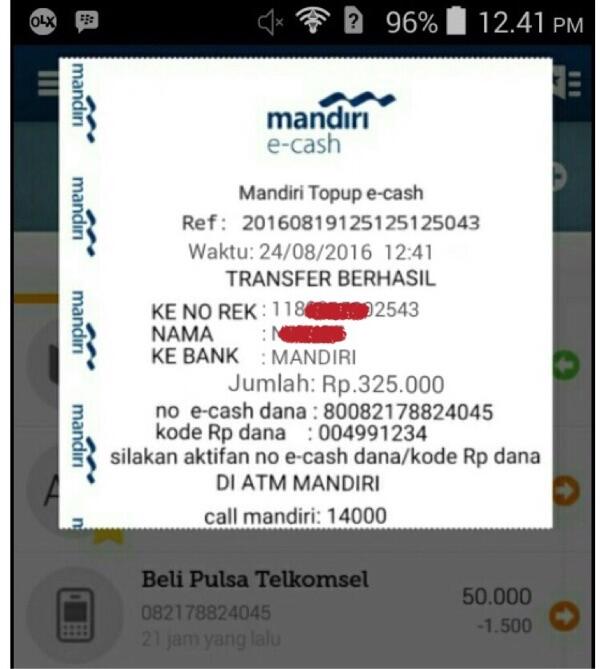 Percobaan Penipuan via bukti tranfer E Cash Mandiri