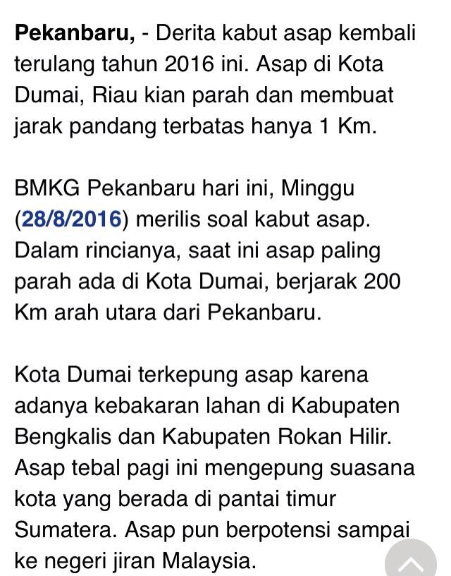 Asap di Riau Semakin Parah, Jarak Pandang di Dumai Hanya 1 Km