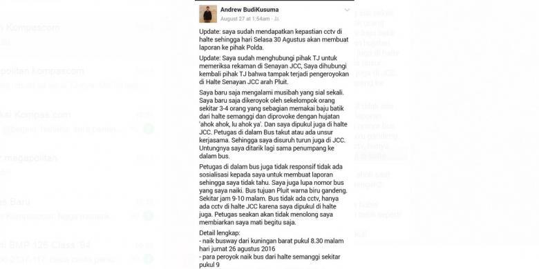 Andrew Dipukul Orang yang Meneriakinya "Ahok Ahok, Lu Ahok Ya?" di Transjakarta
