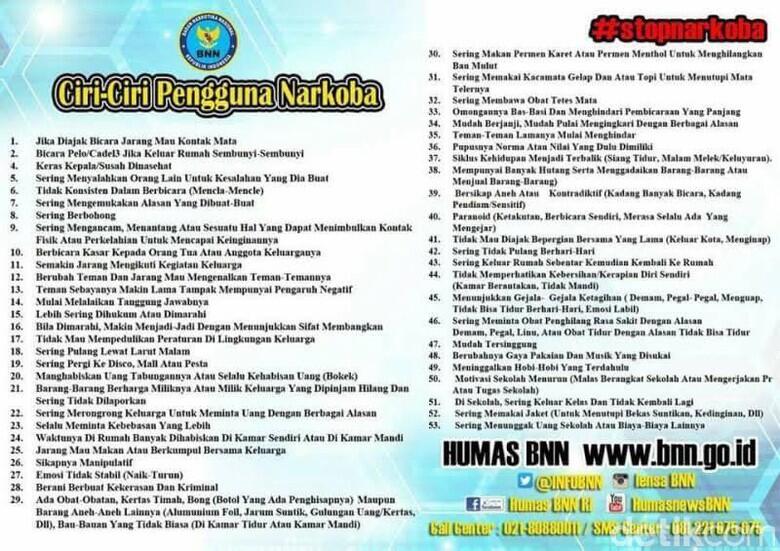 BNN: Bila Temukan Orang dengan Ciri-ciri Pengguna Narkoba, Segera Lapor!