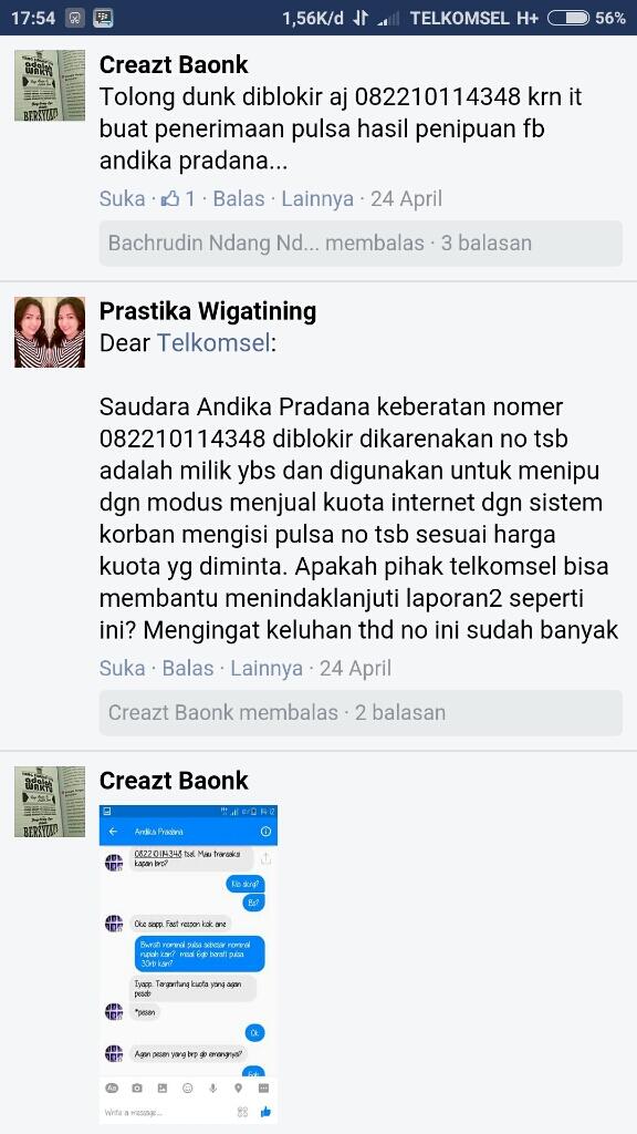 Hati hati! Penipuan paket data Telkomsel Andika Pradana 082210114348