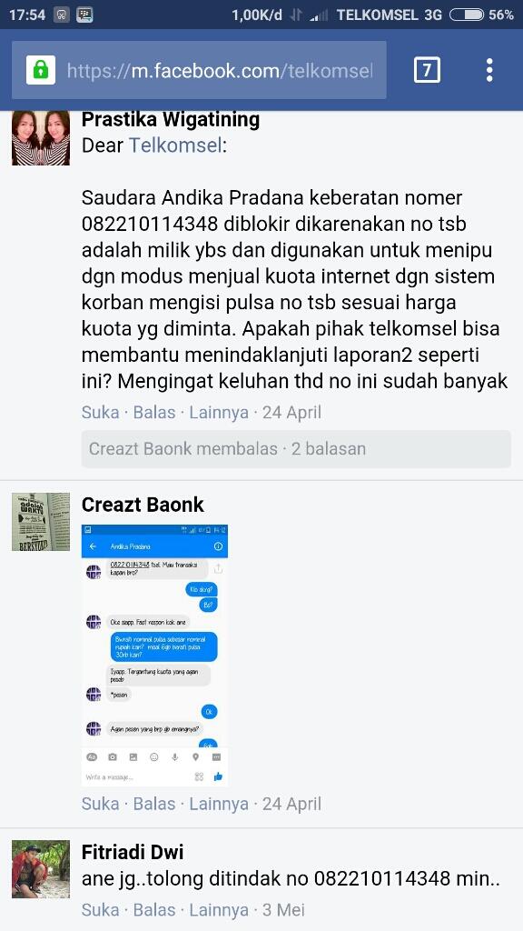 Hati hati! Penipuan paket data Telkomsel Andika Pradana 082210114348