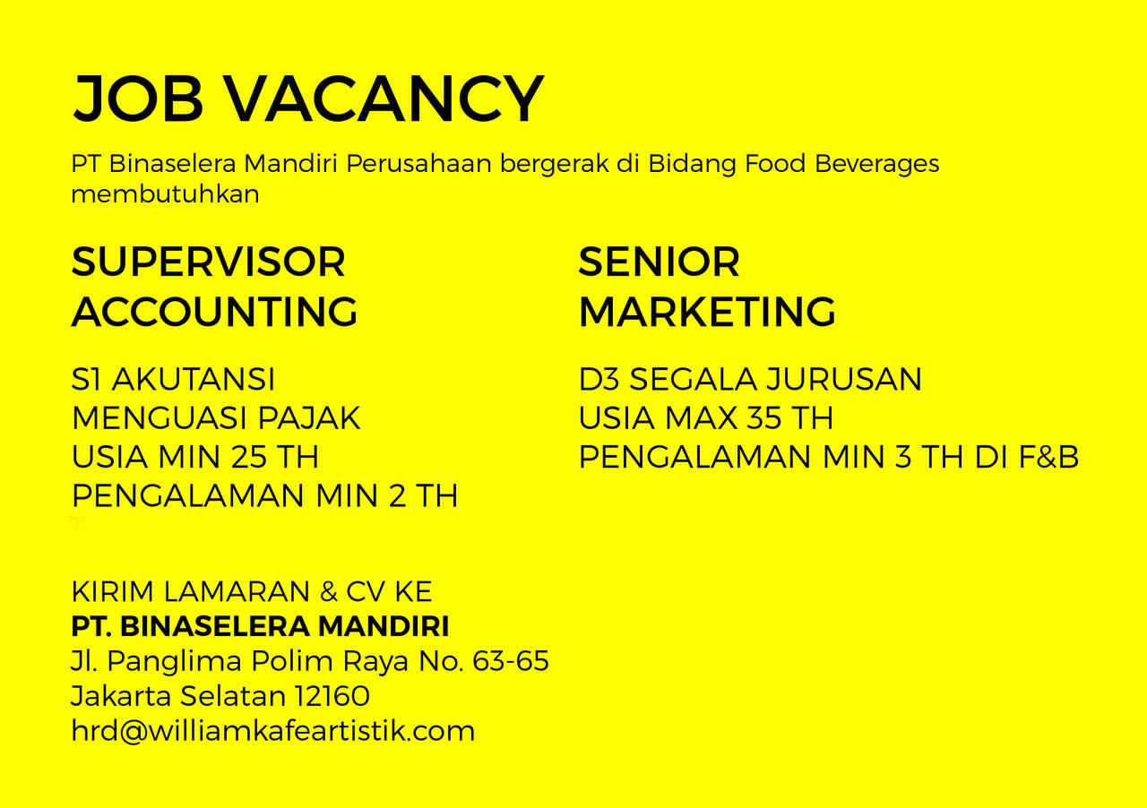 LOWONGAN KERJA FOOD &amp; BEVERAGES