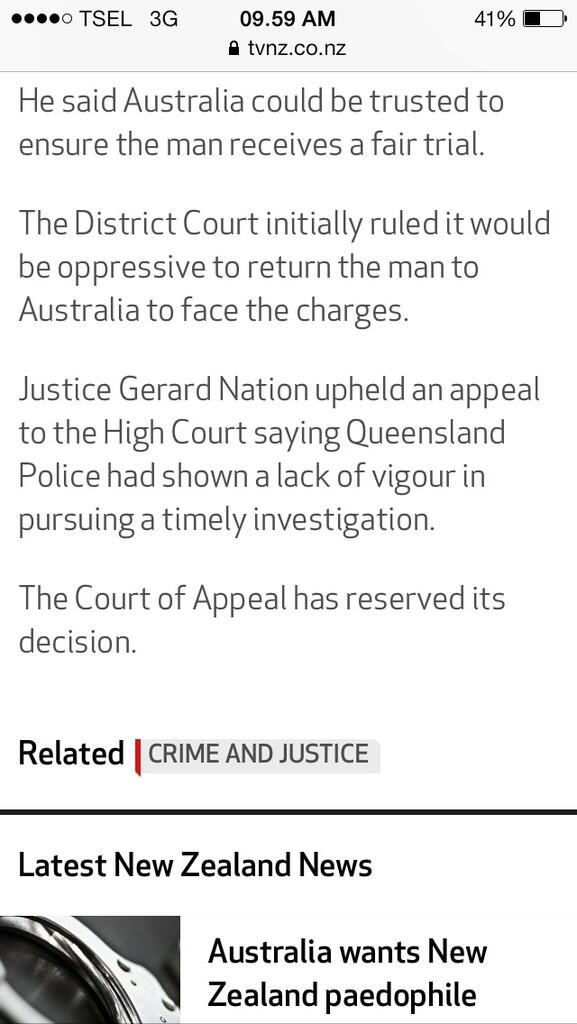 Australia wants New Zealand paedophile extradited