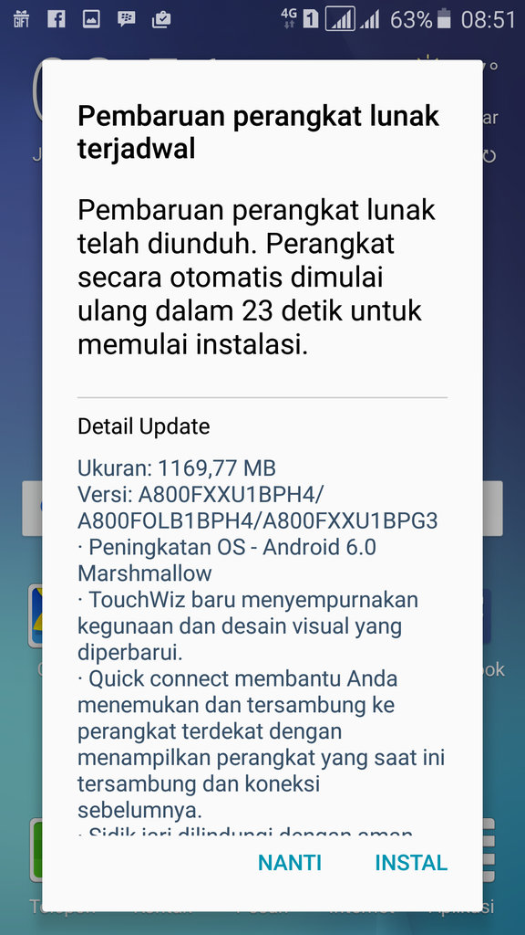 Samsung Galaxy A8 Indonesia sudah mendapat update Marshmallow
