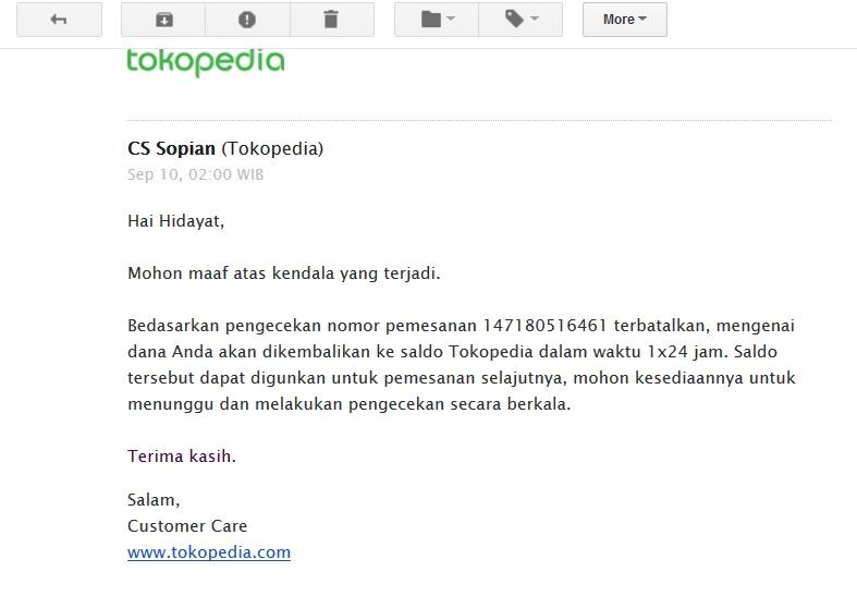 TOKOPEDIA Pembelian Tiket Kereta Api gagal dan Saldo Terpotong dan DITAHAN