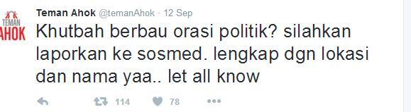 JUBIR TEMAN AHOK ENGGAN KOMENTARI TULISAN DI AKUN TWITTERNYA