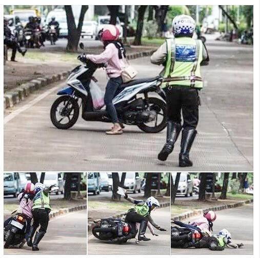 Jatuh Bangun, Polisi Ini Kejar Wanita Pelanggar Lalu Lintas