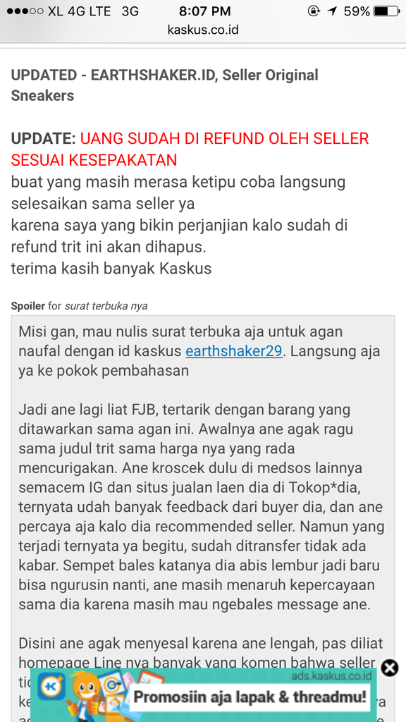 Penipuan onlineshop Ig earthshaker.id (naufal yuniar)