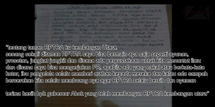Surat Anak Kecil Luapkan Rasa Terima Kasih pada Ahok ini bikin Terharu