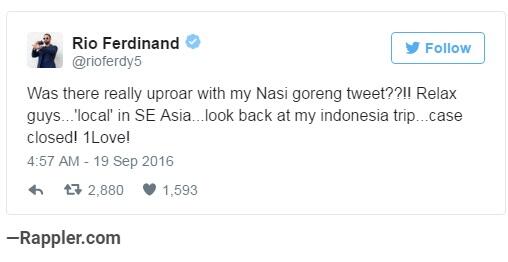 Gara-gara nasi goreng, Rio Ferdinand 'dimarahi' pengguna media sosial
