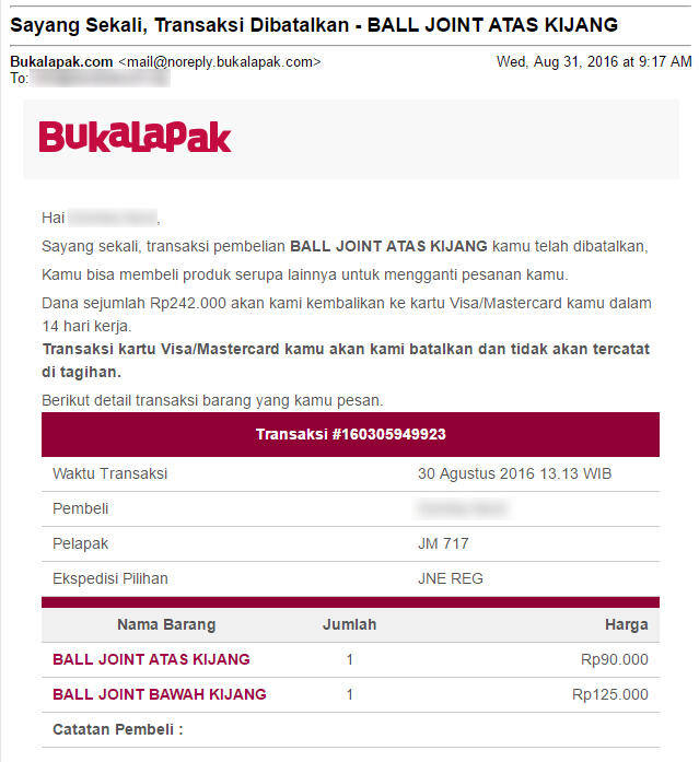 Hati-hati bertransaksi di Bukalapak: pesanan ditolak seller, dana lenyap