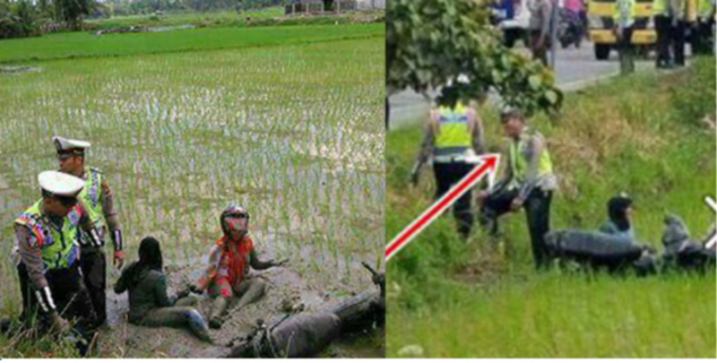 Demi Hindari Razia, Dua Cewek Ini Nyemplung ke Sawah. 