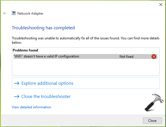 DOESNT HAVE VALID IP CONFIGURATION