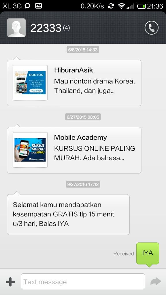 penipuan sms dr content XL axiata