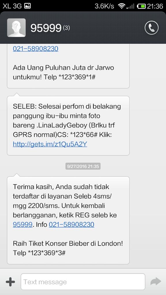 penipuan sms dr content XL axiata