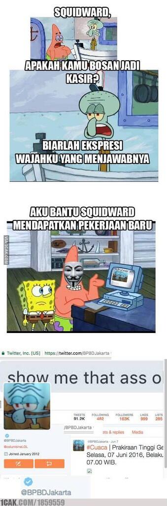 Akun Twitter BPBD DKI Jakarta Dihack, Squidward Muncul