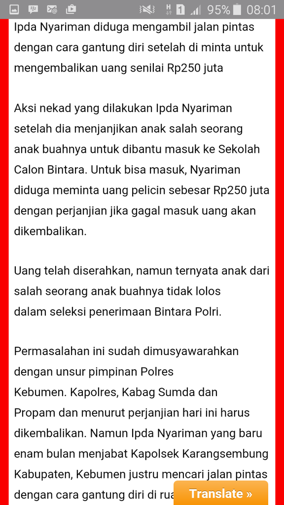 Kapolsek Karangsembung Tewas Tergantung di Ruang Kerjanya Usai Rapat