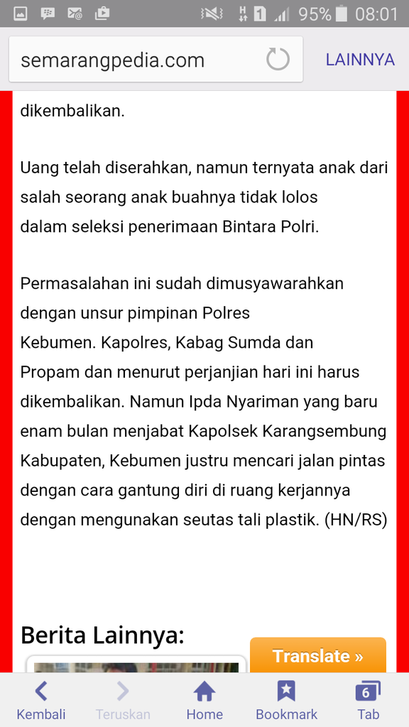 Kapolsek Karangsembung Tewas Tergantung di Ruang Kerjanya Usai Rapat