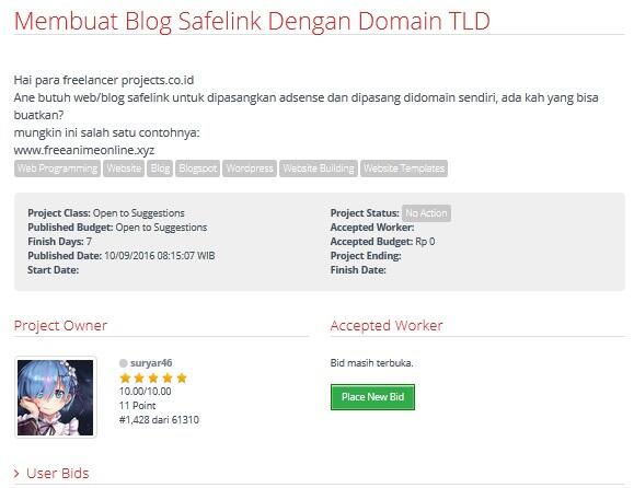 &#91;LOWONGAN FREELANCER&#93; Pembuatan Blog Safelink Dengan Domain TLD