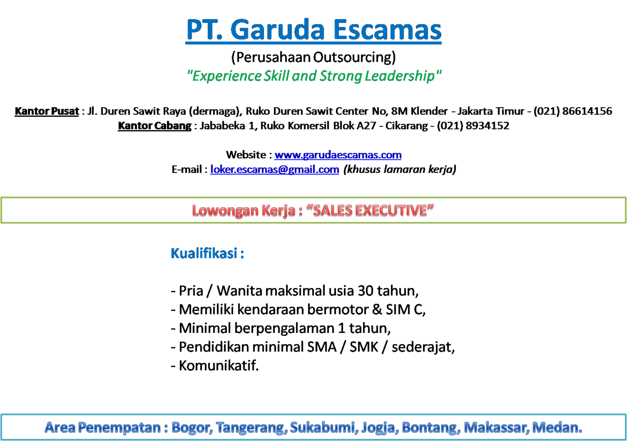 Lowongan Kerja Sales Executive Sentra Ponsel - PT. Garuda Escamas
