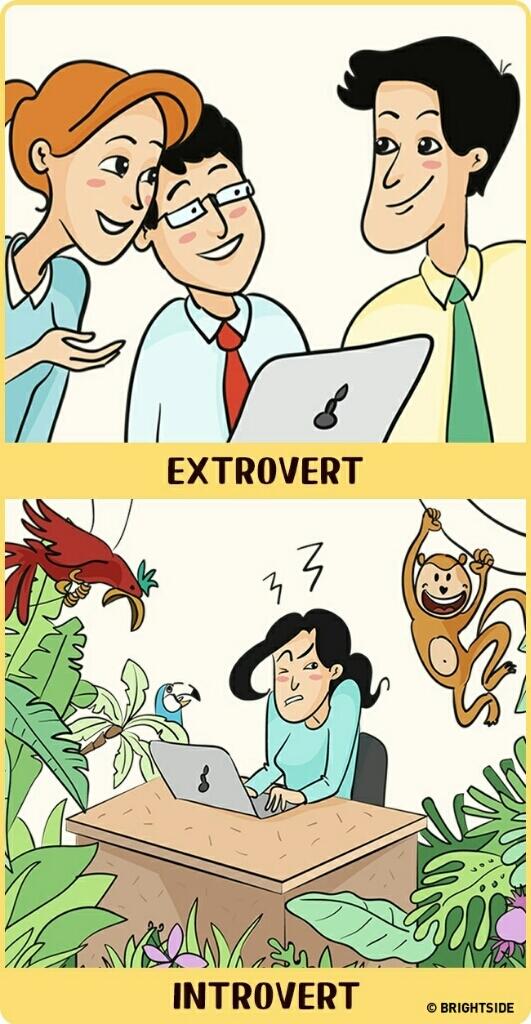 12 Ilustrasi Beda Orang Introvert dan Ekstrovert Menjalani Hidup