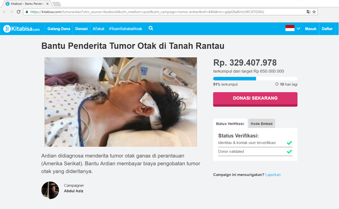 &#91;DONASI&#93; - Bantu Penderita Tumor Otak di Tanah Rantau