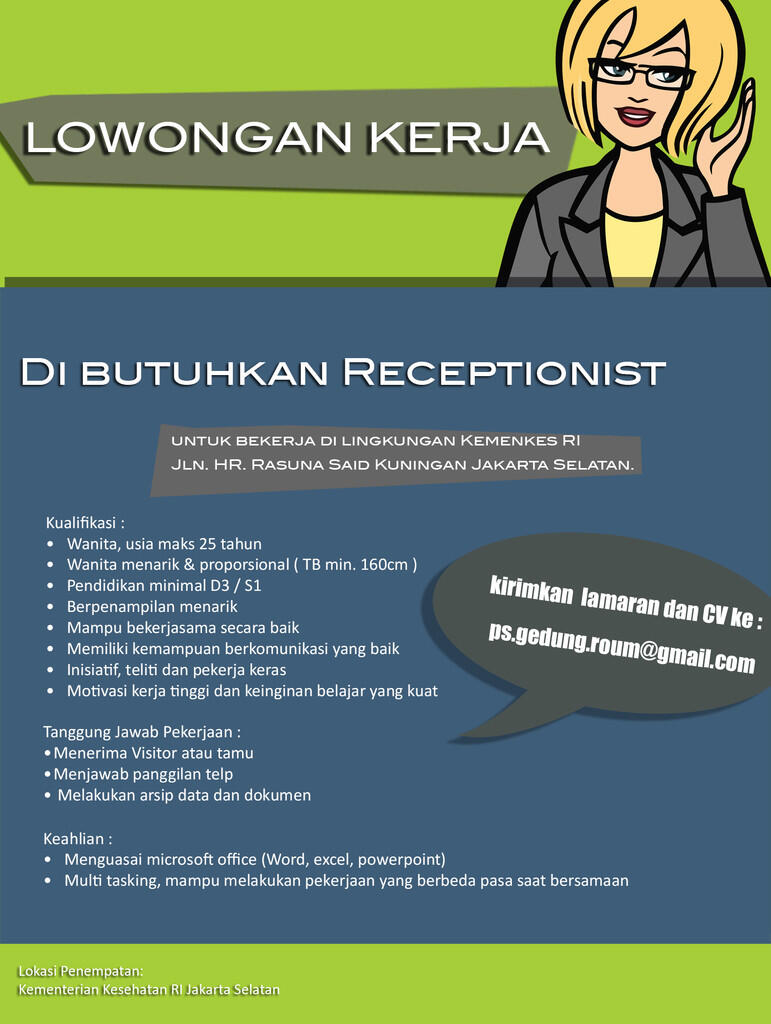 LOWONGAN KERJA Receptionist Kemenkes RI