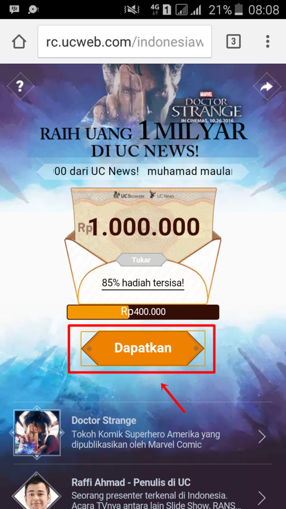 Giveaway: Dapatkan Uang Rp1 Juta dari UC News Gratis !