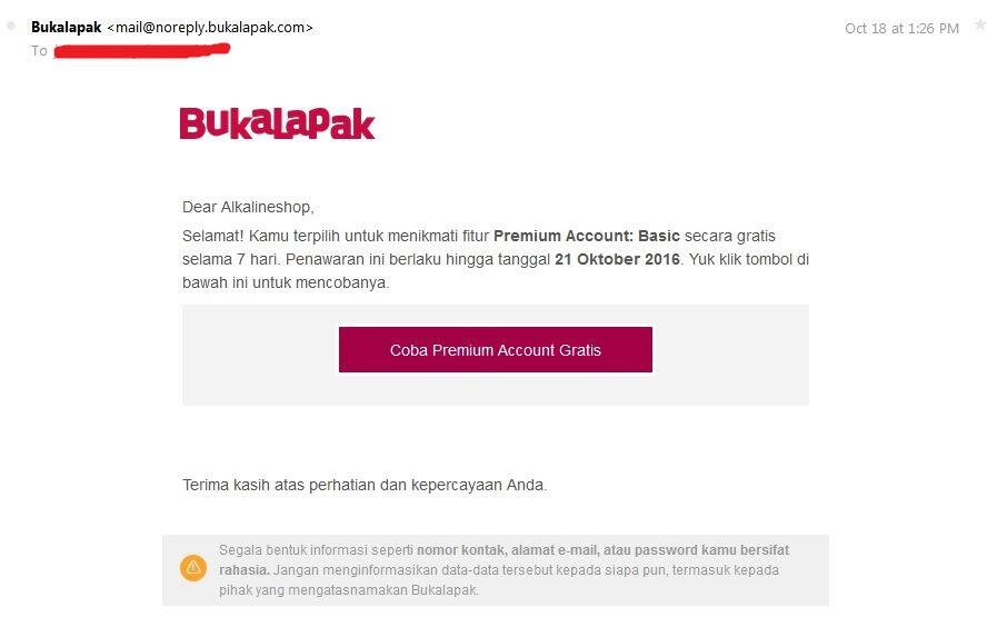 SURAT PEMBACA/TERBUKA BUKALAPAK.COM PENIPUAN PROMO PREMIUM ID GRATIS 7 HARI