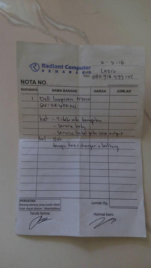 Pengalaman BURUK Service Laptop di Radiant Computer (www.pusatbaterai.com)
