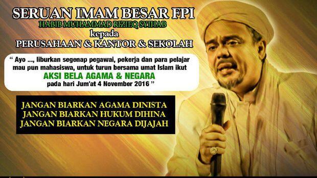 Habib Rizieq Minta Sekolah dan Kantor Beri Libur untuk Aksi Demo 4 November