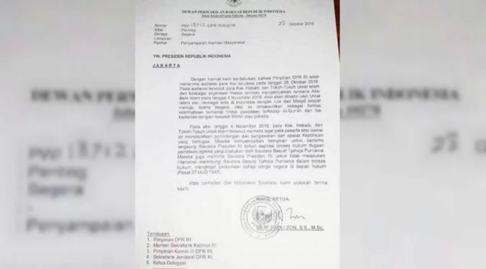 FADLI ZON KIRIM SURAT UNTUK JOKOWI PERIHAL DEMO 4 NOVEMBER