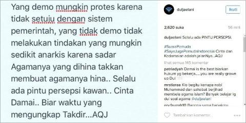 Ahmad Dhani Heboh Ikut Demo, Dul Jaelani Posting Kalimat Bijak Ini