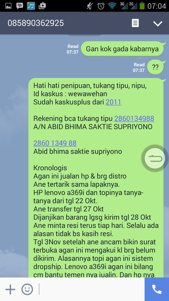 Jangan percaya ID kaskusplus tahun lama tertipu bca a/n ABID BHIMA SAKTIE SUPRIYONO