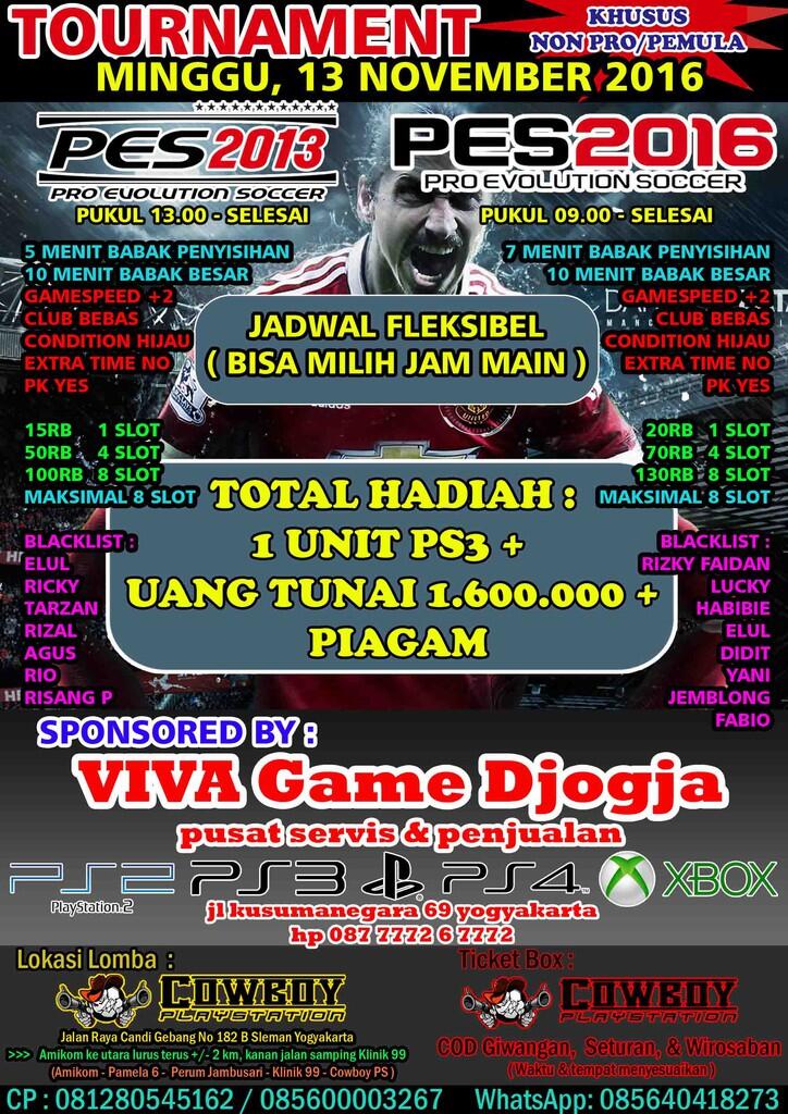 Kompetisi PES 2013 & PES 2016 Jogja,daftar murah,hadiah utama PS3,kelas pemula