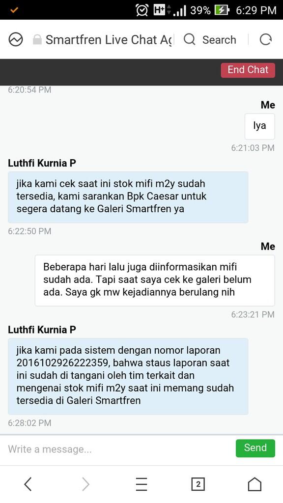 Kordinasi yang buruk dari CS Smartfren dan Galeri Smartfren