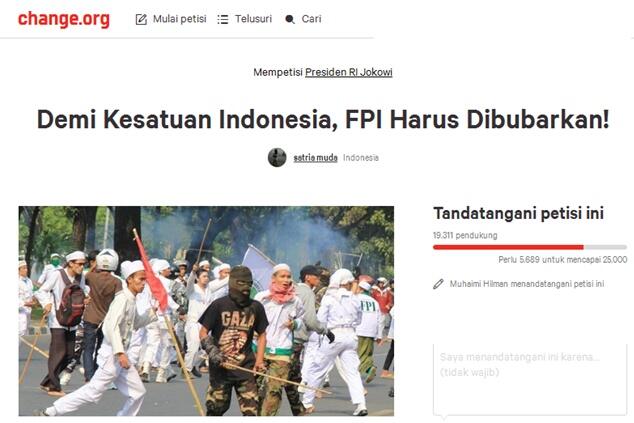Ssstt... Ada Petisi Yang Minta Presiden Jokowi Bubarkan FPI, Setuju ?