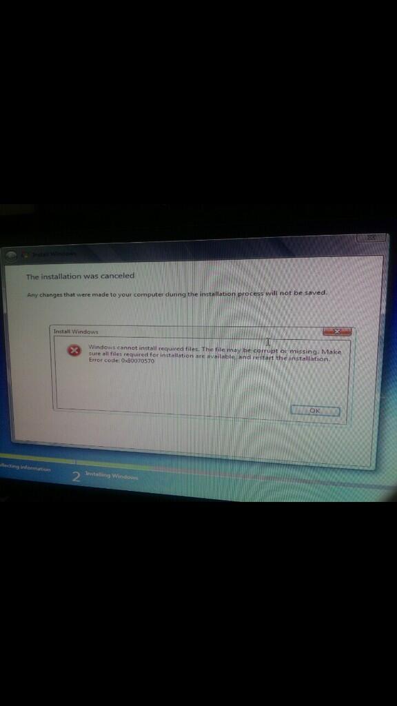 install windows error code 0x80070570