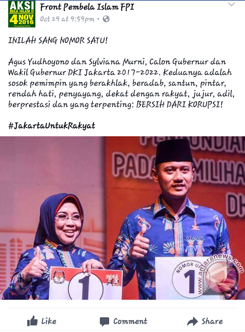 Dikabarkan dukung Agus-Sylvi, ini kata pimpinan FPI