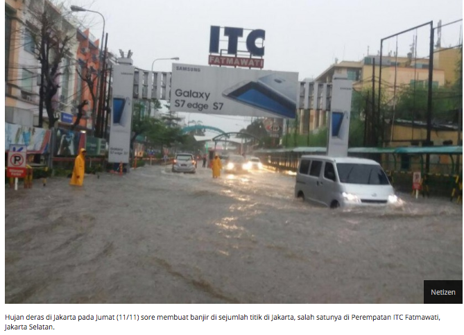 Hujan Lebat di Jumat Sore Akibatkan Banjir dan Kemacetan