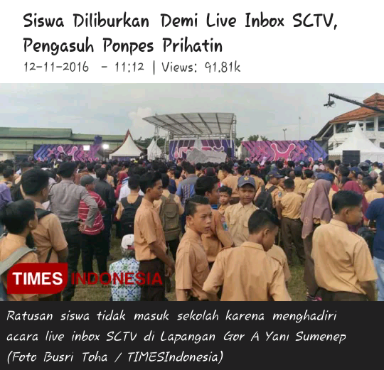 Siswa Diliburkan Demi Live Inbox SCTV,
Pengasuh Ponpes Prihatin