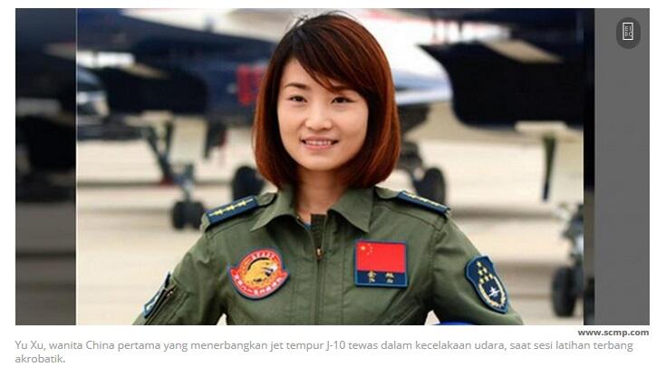 Tersambar Pesawat, Wanita Pertama China Penerbang Jet Tempur J-10 Tewas