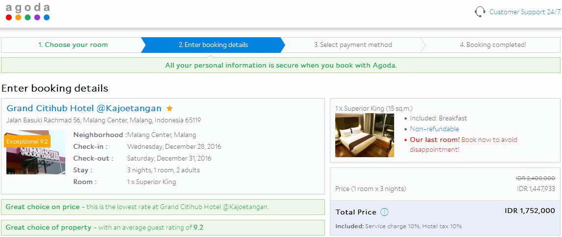 Voucher hotel malang citihub 3malam 28-31 des double queen