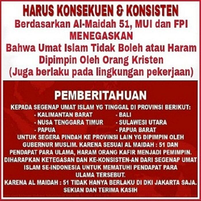 Jika Konsisten Taati Al-Maidah 51, Seharusnya Umat Muslim Keluar dari 6 Provinsi Ini